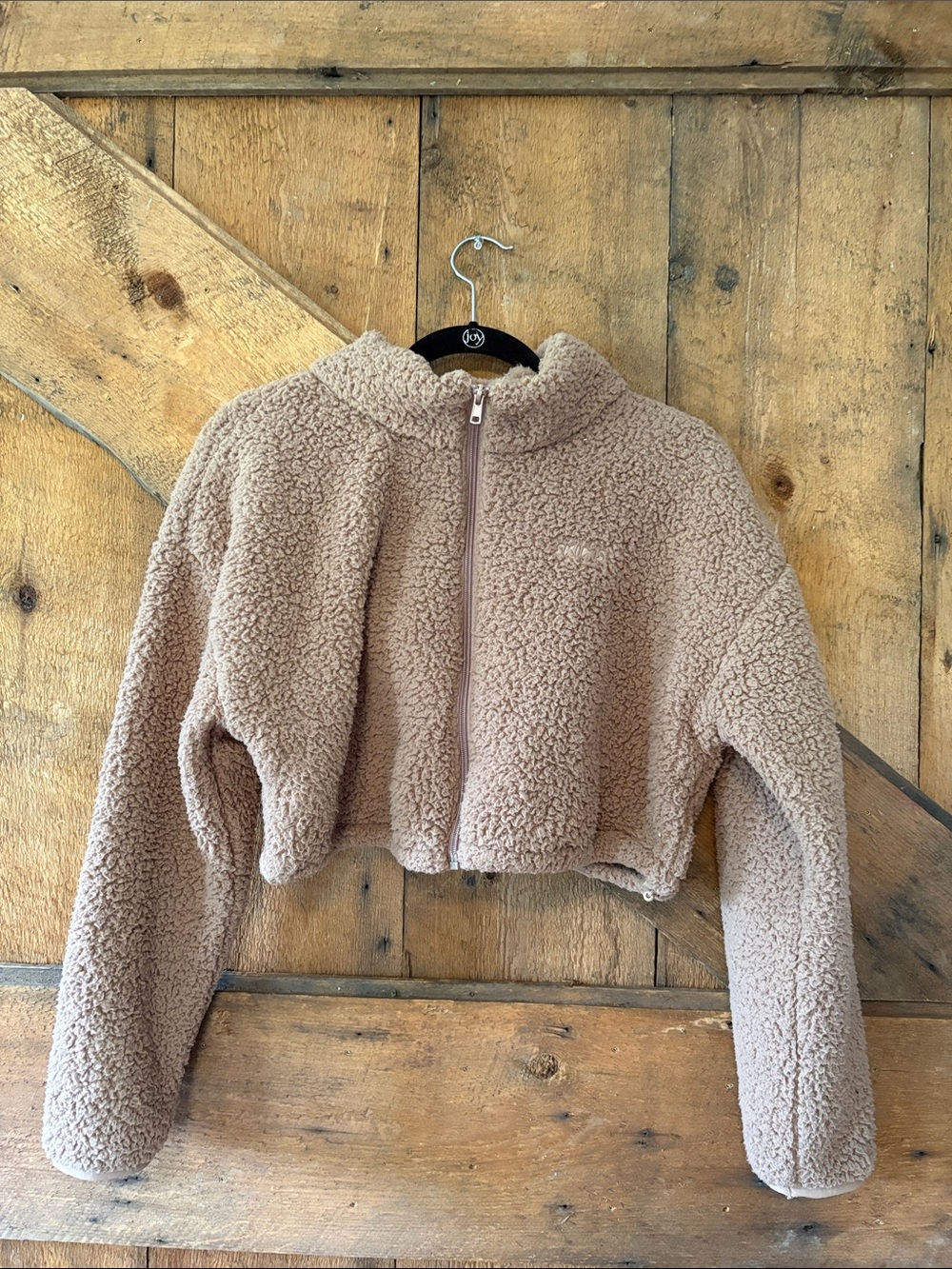 SKIMS Cropped Teddy Jacket Cream Beige Fleece Full Zip Size L